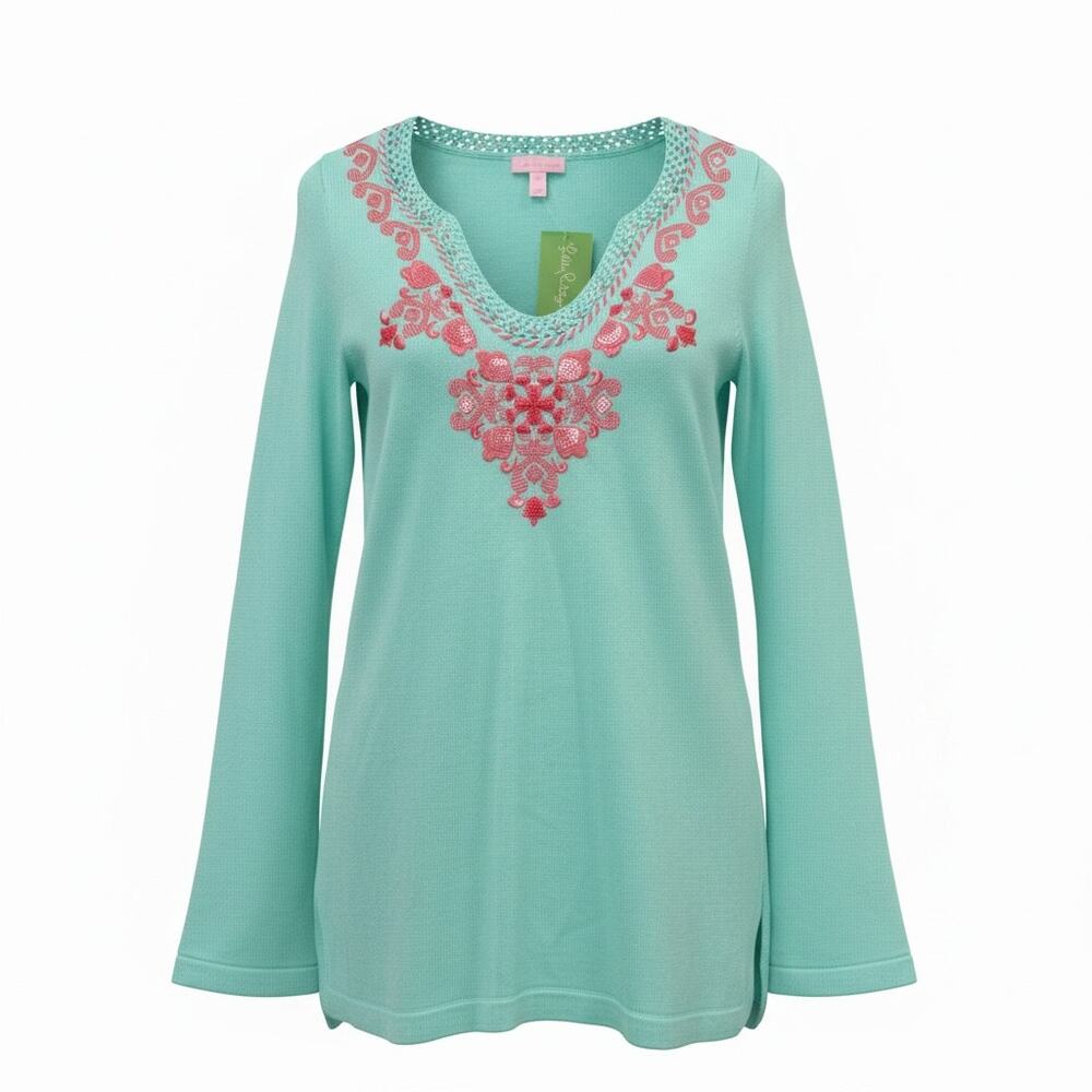 Lilly Pulitzer April Tunic Sweater Womens Small Watermelon Embroidered NWT